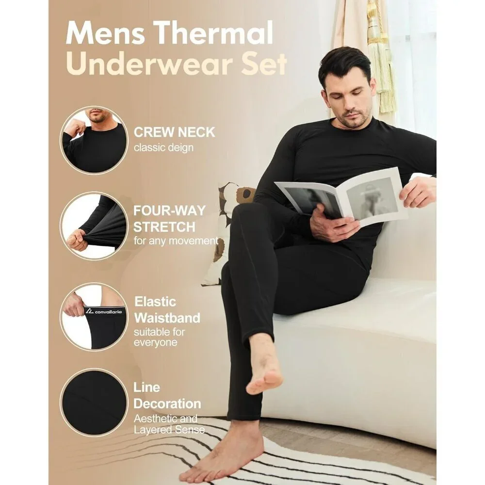 Thermal Underwear for Men Long Johns Fleece Lined Hunting Gear Set Base Layer fo